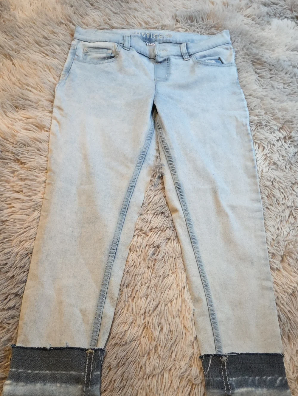 Justice Light Wash Girls' Jeans with Dark Cuff Detail